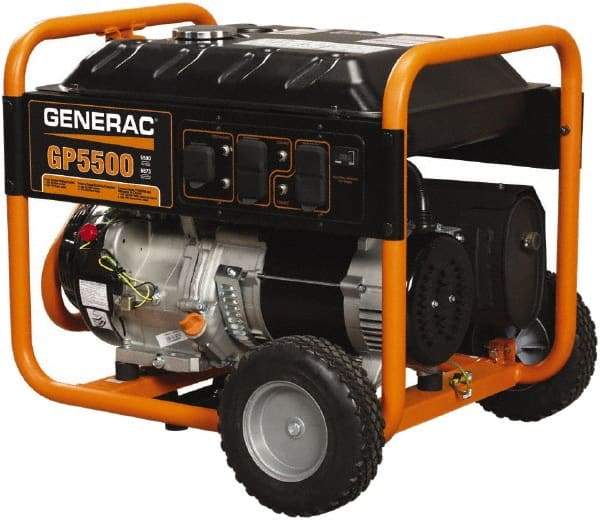 Generac Power - 10 hr Half Load Time, 5.5 kW, Pull Start, Gasoline Portable Power Generator - 7.2 Gal Tank, 28-3/4" Long x 26-3/4" Wide x 25" Deep, 389 cc Engine - Best Tool & Supply