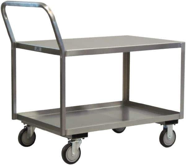 Jamco - 1,200 Lb Capacity, 24" Wide x 48" Long x 27" High Shelf Cart - 2 Shelf, Stainless Steel, 2 Rigid/2 Swivel Casters - Best Tool & Supply