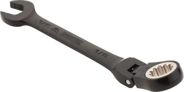 Proto - 1/2" 12 Point Flexhead Combination Wrench - 15° Offset Angle, 6" OAL, Steel, Black Chrome Finish - Best Tool & Supply