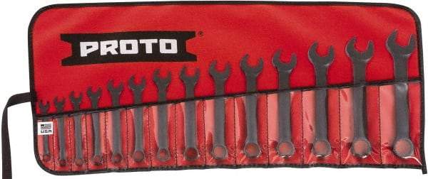 Proto - 14 Piece, 6mm to 19mm, 12 Point Extra Short Combination Wrench Set - Metric Measurement Standard, Black Oxide Finish, Comes in Tool Roll - Best Tool & Supply