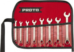 Proto - 8 Piece, 1/8" to 3/8", 6 Point Extra Short Combination Wrench Set - Inch Measurement Standard, Full Polish Finish, Comes in Nylon Roll - Best Tool & Supply