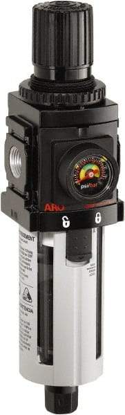 ARO/Ingersoll-Rand - 3/8" NPT Port Compact 1 Piece Filter/Regulator FRL Unit - Polycarbonate Bowl, 90 SCFM, 150 Max psi, 916" High x 2.205" Long, Automatic Drain - Best Tool & Supply