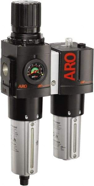 ARO/Ingersoll-Rand - 1" NPT Port Heavy Duty 2 Piece Filter/Regulator-Lubricator FRL Unit - Metal Bowl, 208 SCFM, 250 Max psi, 13.8" High x 7.323" Long, Automatic Drain - Best Tool & Supply