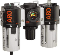 ARO/Ingersoll-Rand - 1/2" NPT Port Standard 3 Piece Filter-Regulator-Lubricator FRL Unit - Polycarbonate Bowl, 150 SCFM, 150 Max psi, 7.7" High x 8.693" Long, Automatic Drain - Best Tool & Supply