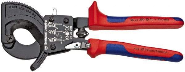 Knipex - 10" OAL, 2" Capacity, Cable Cutter Pliers - Ratchet Head, Comfort Grip Handles, with Spring - Best Tool & Supply