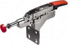 Bessey - 450 Lb Load Capacity, Flanged Base, Carbon Steel, Standard Straight Line Action Clamp - 4 Mounting Holes, 0.33" Plunger Diam, Straight Handle - Best Tool & Supply