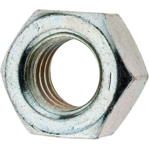 Value Collection - 7/16-14 UNC Steel Right Hand Hex Nut - 11/16" Across Flats, 3/8" High, Zinc Clear Finish - Best Tool & Supply