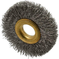 Value Collection - 2" OD, 1/2" Arbor Hole, Crimped Stainless Steel Wheel Brush - 5/16" Face Width, 1/2" Trim Length, 0.007" Filament Diam, 15,000 RPM - Best Tool & Supply