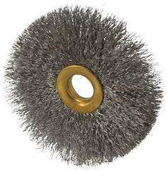 Value Collection - 3" OD, 1/2" Arbor Hole, Crimped Stainless Steel Wheel Brush - 3/8" Face Width, 1" Trim Length, 0.007" Filament Diam, 15,000 RPM - Best Tool & Supply