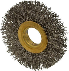 Value Collection - 2" OD, 1/2" Arbor Hole, Crimped Stainless Steel Wheel Brush - 5/16" Face Width, 1/2" Trim Length, 0.012" Filament Diam, 15,000 RPM - Best Tool & Supply