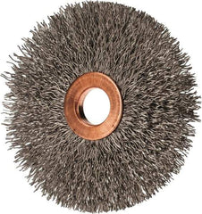 Value Collection - 3" OD, 1/2" Arbor Hole, Crimped Stainless Steel Wheel Brush - 3/8" Face Width, 1" Trim Length, 0.012" Filament Diam, 15,000 RPM - Best Tool & Supply