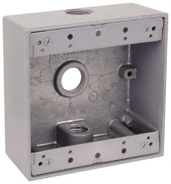 Thomas & Betts - 2 Gang, (3) 3/4" Knockouts, Aluminum Square Outlet Box - 4-9/16" Overall Height x 4-5/8" Overall Width x 2-1/16" Overall Depth, Weather Resistant - Best Tool & Supply