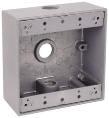 Thomas & Betts - 2 Gang, (3) 3/4" Knockouts, Aluminum Square Outlet Box - 4-9/16" Overall Height x 4-5/8" Overall Width x 2-1/16" Overall Depth, Weather Resistant - Best Tool & Supply