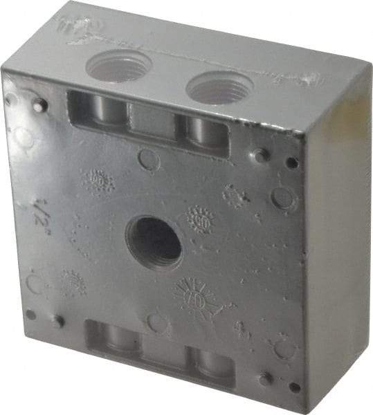 Thomas & Betts - 2 Gang, (5) 1/2" Knockouts, Aluminum Square Outlet Box - 4-9/16" Overall Height x 4-5/8" Overall Width x 2-1/16" Overall Depth, Weather Resistant - Best Tool & Supply