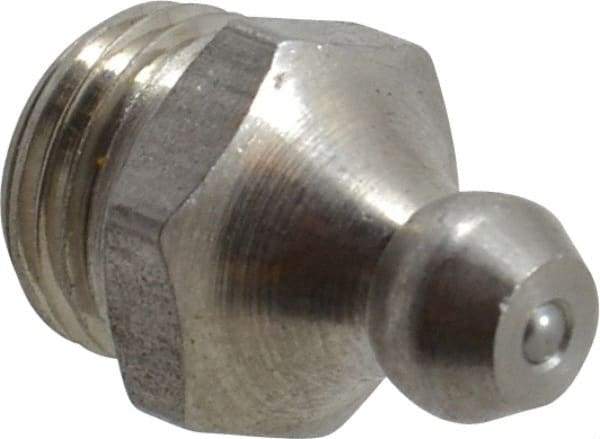 PRO-LUBE - Straight Head Angle, M10x1.0 Metric Stainless Steel Standard Grease Fitting - 11mm Hex - Best Tool & Supply