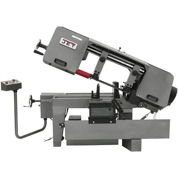 Jet - 10 x 16" Max Capacity, Semi-Automatic Variable Speed Pulley Horizontal Bandsaw - 100 to 350 SFPM Blade Speed, 115/230 Volts, 45°, 1.5 hp, 1 Phase - Best Tool & Supply