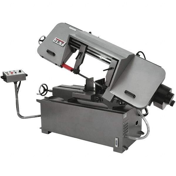 Jet - 10 x 16" Max Capacity, Semi-Automatic Variable Speed Pulley Horizontal Bandsaw - 100 to 350 SFPM Blade Speed, 230/460 Volts, 45°, 2 hp, 3 Phase - Best Tool & Supply