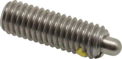 Vlier - 3/8-16, 1-1/8" Thread Length, 3/16" Plunger Projection, Stainless Steel Threaded Spring Plunger - 0.186 - 3/16" Max Plunger Diam, 1-1/8" Plunger Length, 2.8 Lb Init End Force, 7.2 Lb Final End Force - Best Tool & Supply