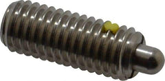 Vlier - 1/2-13, 1-1/4" Thread Length, 1/4" Plunger Projection, Stainless Steel Threaded Spring Plunger - 0.247 - 1/4" Max Plunger Diam, 1-1/4" Plunger Length, 6.6 Lb Init End Force, 17.4 Lb Final End Force - Best Tool & Supply