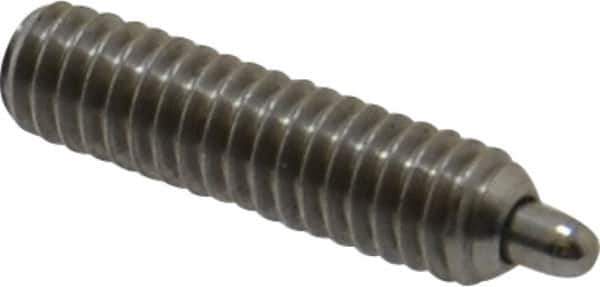 Vlier - 8-32, 5/8" Thread Length, 3/32" Plunger Projection, Stainless Steel Threaded Spring Plunger - 0.069 - 0.07" Max Plunger Diam, 5/8" Plunger Length, 2.7 Lb Init End Force, 7.3 Lb Final End Force, 0.063" Hex - Best Tool & Supply