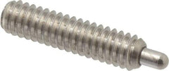 Vlier - 1/4-20, 1" Thread Length, 3/16" Plunger Projection, Stainless Steel Threaded Spring Plunger - 0.117 - 0.118" Max Plunger Diam, 1" Plunger Length, 1 Lb Init End Force, 4 Lb Final End Force, 0.079" Hex - Best Tool & Supply