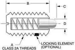 Gibraltar - 5/8-11, 1-1/16" Thread Length, 0.215" Plunger Projection, Stainless Steel Threaded Spring Plunger - 0.31" Max Plunger Diam, 1.062" Plunger Length, 7 Lb Init End Force, 50 Lb Final End Force - Best Tool & Supply