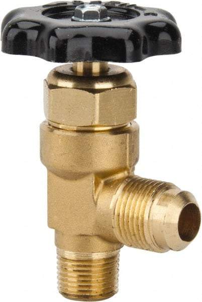 Parker - Flare x MNPTF End Connection Brass Truck Valve - 3.07" OAL, 1/2 x 3/8" Pipe - Best Tool & Supply