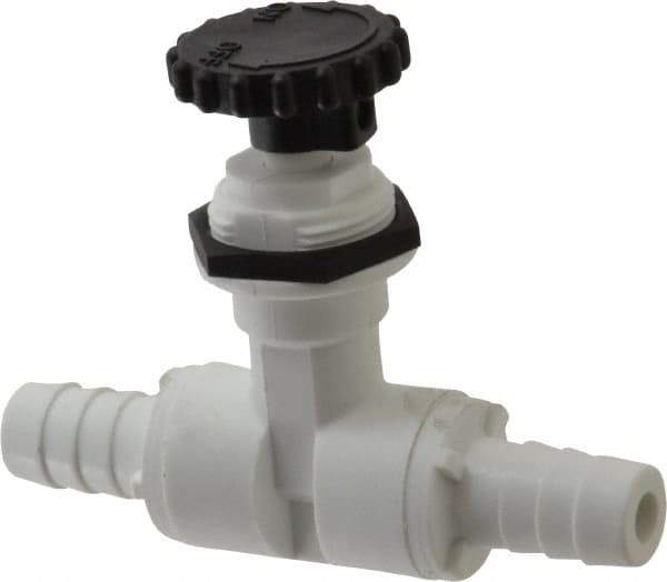 Specialty Mfr - 1/2" Pipe, Inline Needle Valve - PTFE Seal, Barbed x Barbed Ends, Polypropylene Valve, 125 Max psi - Best Tool & Supply