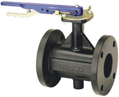 NIBCO - 4" Pipe, Flanged Butterfly Valve - Bare Stem Handle, Cast Iron Body, Polyamide Seat, 200 WOG, EPDM Coated Ductile Iron Disc, Stainless Steel Stem - Best Tool & Supply