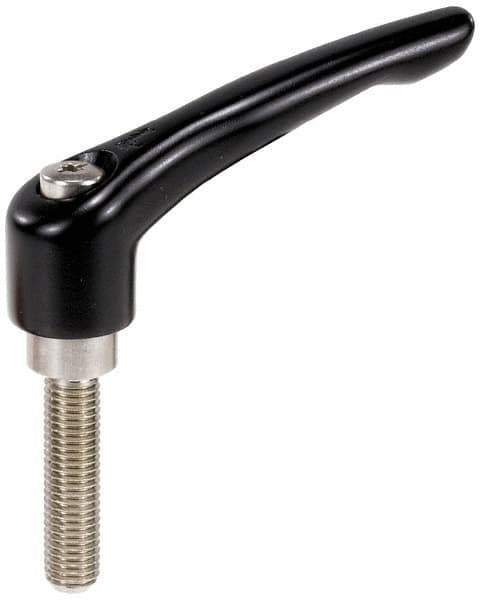 KIPP - 5/8-11, 1.22" Hub Diam, Zinc Die Cast (Stainless Steel Components) Threaded Stud Adjustable Clamping Lever - 1.97" Stud Length, 4.96" OAL, 2.87" High - Best Tool & Supply