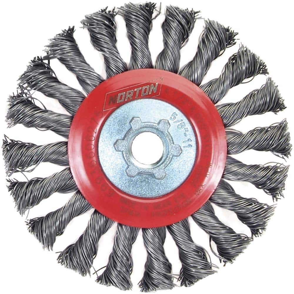 Norton - 4-1/2" OD, 5/8-11 Arbor Hole, Knotted Carbon Wheel Brush - Best Tool & Supply