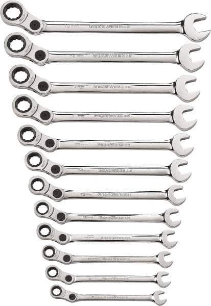 GearWrench - 12 Piece, 8mm to 19mm, 12 Point Combination Wrench Set - Metric Measurement Standard, Chrome Finish - Best Tool & Supply