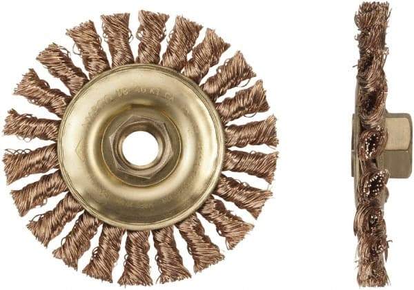 Ampco - 6" OD, 5/8-11 Arbor Hole, Knotted Phosphorus Bronze Alloy Wheel Brush - 6" Face Width, 1-1/4" Trim Length, 9,000 RPM - Best Tool & Supply