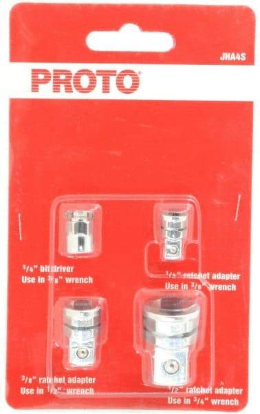 Proto - 1/4, 3/8, 1/2" Drive, Ratcheting Wrench Adapter Set Inch - 1-1/8" OAL - Best Tool & Supply