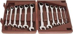 Paramount - 12 Piece, 8mm to 19mm, Ratcheting Combination Wrench Set - Metric Measurement Standard, Full Polish Chrome Finish, Comes in Blow Molded Case - Best Tool & Supply