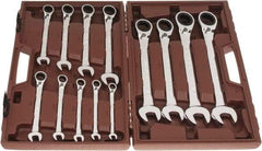 Paramount - 13 Piece, 5/16" to 1", Reversible Ratcheting Combination Wrench Set - Inch Measurement Standard, Full Polish Chrome Finish, Comes in Blow Molded Case - Best Tool & Supply