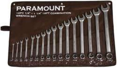 Paramount - 16 Piece, 1/4 to 1-1/4", Combination Wrench Set - Inch System of Measurement, Satin Chrome Finish, Comes in Canvas Roll - Best Tool & Supply