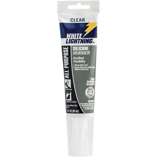 White Lightning - 3 oz Cartridge Clear RTV Silicone Joint Sealant - -80 to 400°F Operating Temp, 30 min Tack Free Dry Time, 24 hr Full Cure Time - Best Tool & Supply