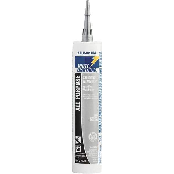 White Lightning - 10 oz Cartridge Silver RTV Silicone Joint Sealant - -80 to 400°F Operating Temp, 30 min Tack Free Dry Time, 24 hr Full Cure Time - Best Tool & Supply