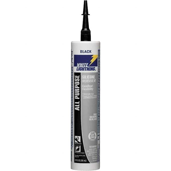 White Lightning - 10 oz Cartridge Black RTV Silicone Joint Sealant - -80 to 400°F Operating Temp, 30 min Tack Free Dry Time, 24 hr Full Cure Time - Best Tool & Supply