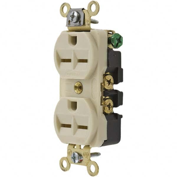 Hubbell Wiring Device-Kellems - 250 VAC 15A NEMA 6-15R Industrial Grade Ivory Straight Blade Duplex Receptacle - Best Tool & Supply