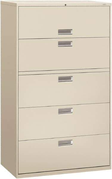 Hon - 42" Wide x 67" High x 19-1/4" Deep, 5 Drawer Roll-Out, Roll-Out Posting - Steel, Light Gray - Best Tool & Supply