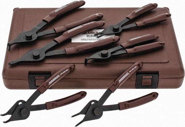 Paramount - 6 Piece, 3/8 to 1-3/4" Bore, 1/8 to 1-7/16" Shaft, Internal/External Retaining Ring Pliers Set - 0.038 to 0.07" Tip Diam Range - Best Tool & Supply