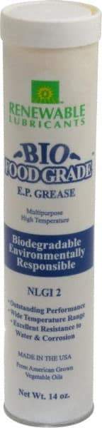 Renewable Lubricants - 14 oz Cartridge Biobased Extreme Pressure Grease - White, Extreme Pressure, Food Grade & High Temperature, 590°F Max Temp, NLGIG 2, - Best Tool & Supply