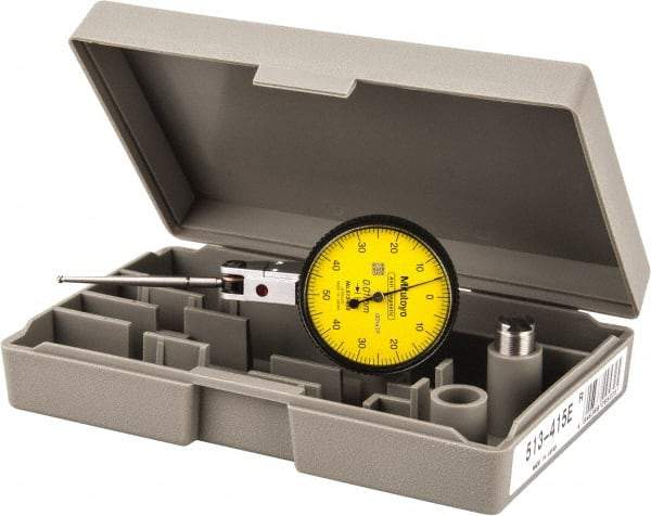 Mitutoyo - 1 mm Range, 0.01 mm Dial Graduation, Horizontal Dial Test Indicator - 1.5748 Inch Yellow Dial, 0-50-0 Dial Reading, Accurate to 0.01 Inch - Best Tool & Supply