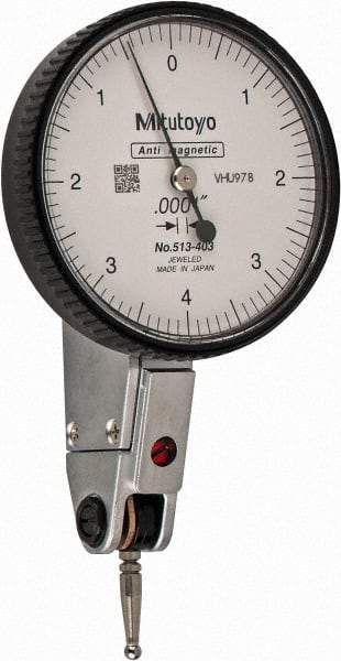 Mitutoyo - 0.008 Inch Range, 0.0001 Inch Dial Graduation, Horizontal Dial Test Indicator - 1.5748 Inch White Dial, 0-4-0 Dial Reading, Accurate to 0.0001 Inch - Best Tool & Supply