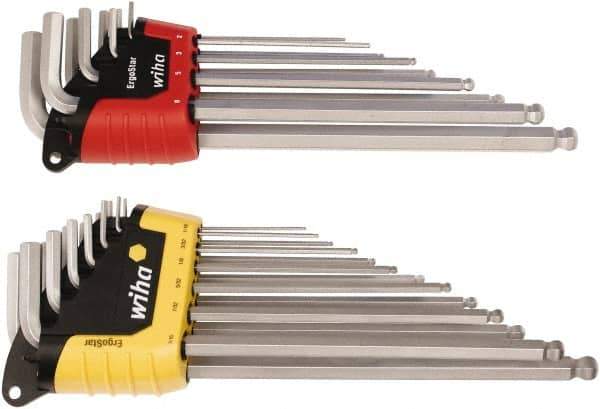 Wiha - 22 Piece L-Key Ball End Hex Key Set - Hex Range 0.05 to 3/8" - Best Tool & Supply