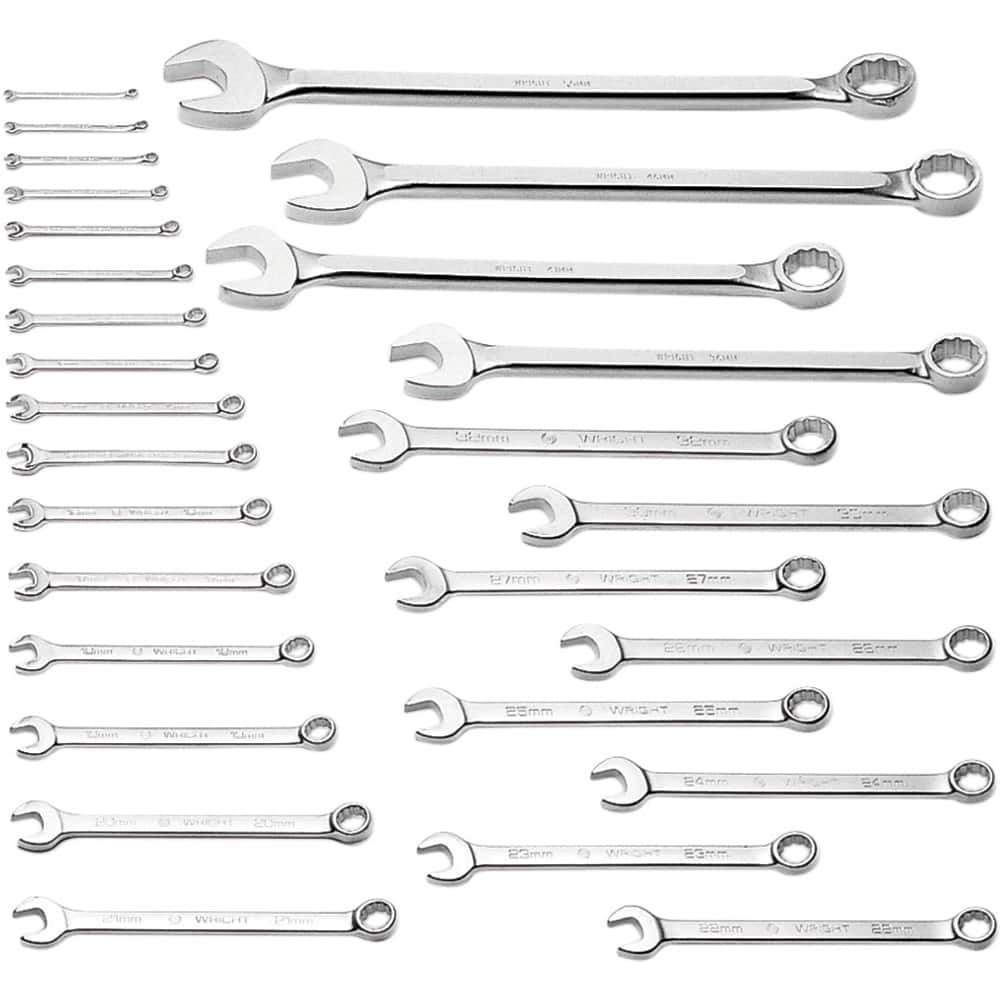 Wright Tool & Forge - 28 Pc, 6 - 50mm, 12-Point Metric Combination Wrench Set - Exact Industrial Supply