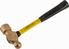 Ampco - 2-3/4 Lb Head Aluminum Bronze Ball Pein Hammer - 14" Fiberglass Handle with Grip, 1-13/16" Face Diam, 14" OAL - Best Tool & Supply