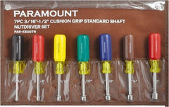 Paramount - 7 Piece 3/16 to 1/2" Nutdriver Set - Hollow Shaft, Ergonomic Handle - Best Tool & Supply